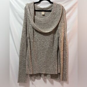 Cozy Tan Cowl Neck Knit Sweater. XXL.